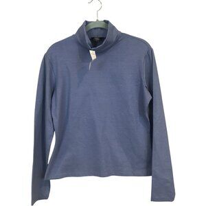 Express Womens Long Sleeve Turtleneck Top L Blue Shimmer Cotton Spandex Blend